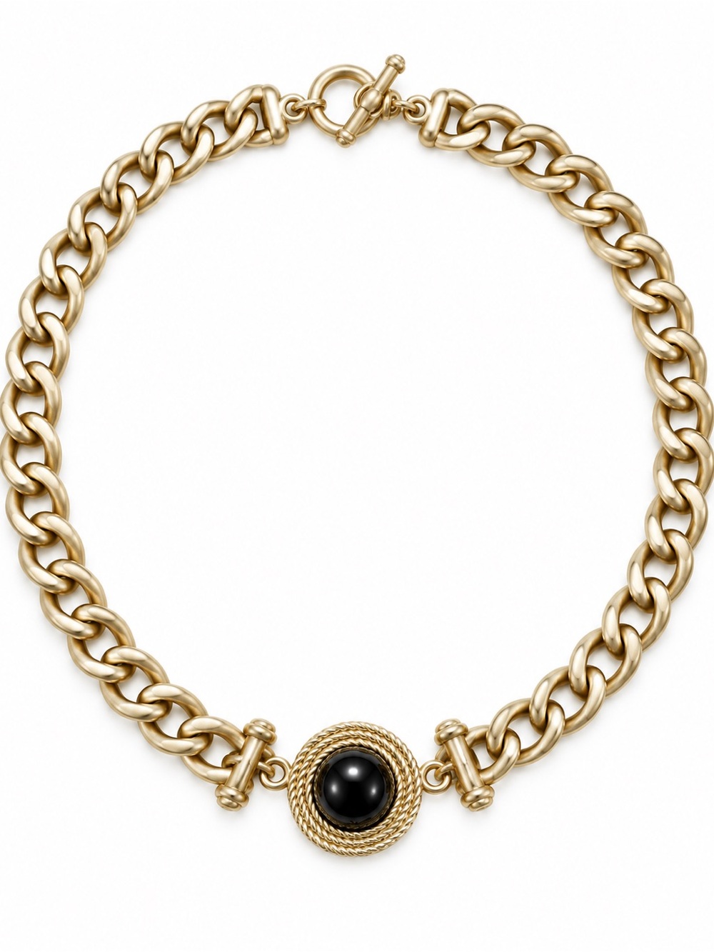 Gold-Link Stunning Statement Necklace with Black Center Accent Brand New